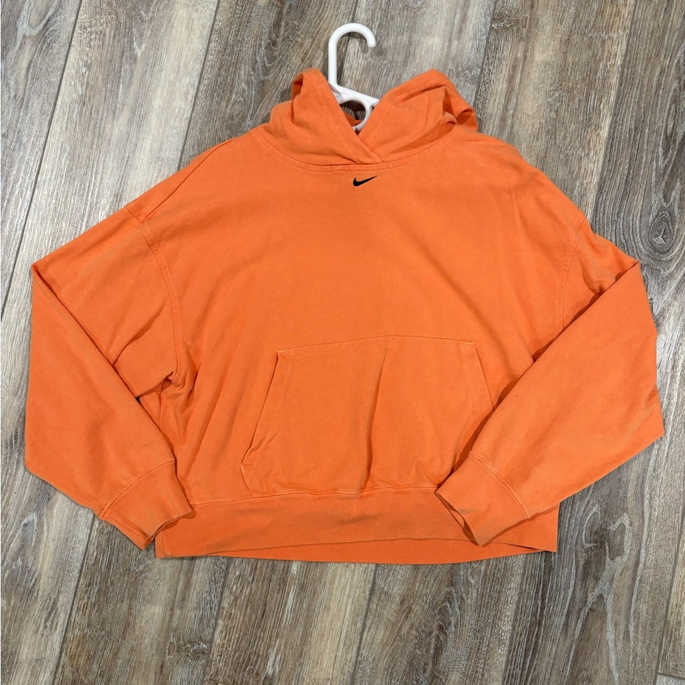 Nike Orange Crewneck Hoodie with Subtle Swoosh